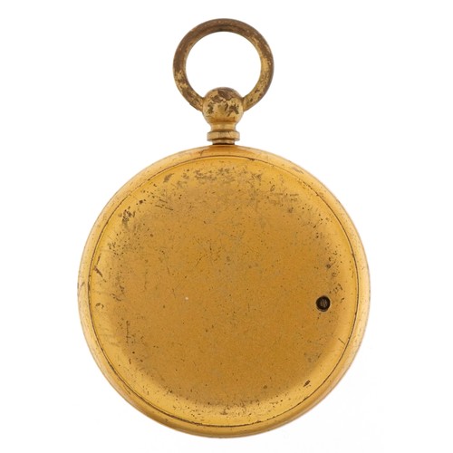 124 - Antique gilt brass pocket barometer numbered 8947, with leather case, the barometer 55mm in diameter