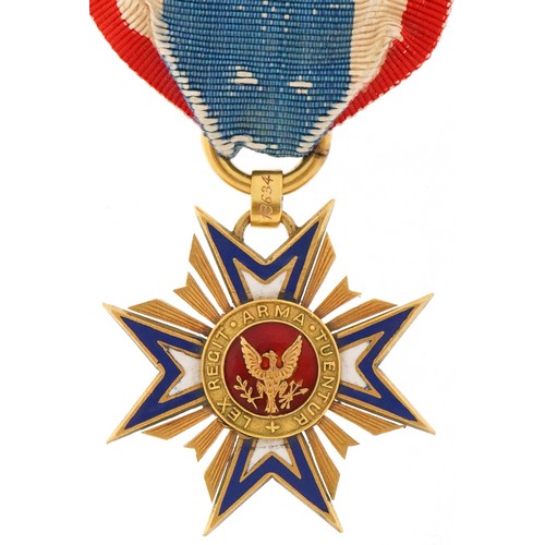 2572 - American Military interest Order of the Royal Legion Veterans Mollus gold and enamel medal with ribb... 