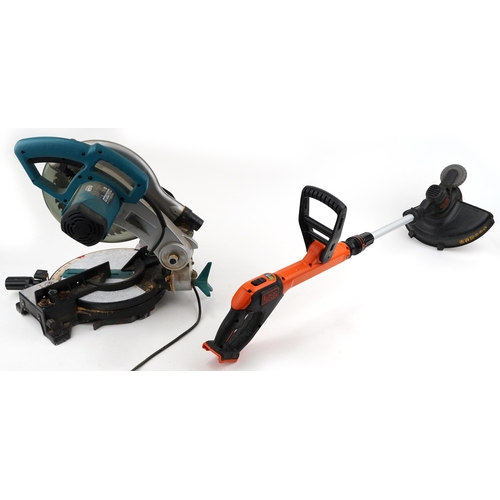 1192 - Makita MLS 100 electric mitre saw and a Black and Decker electric strimmer STC1820P (no battery)