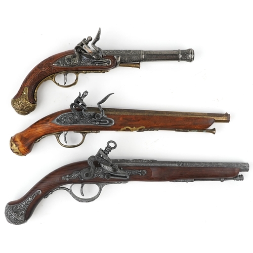 2746 - Three decorative flintlock pistols, the largest 36cm in length