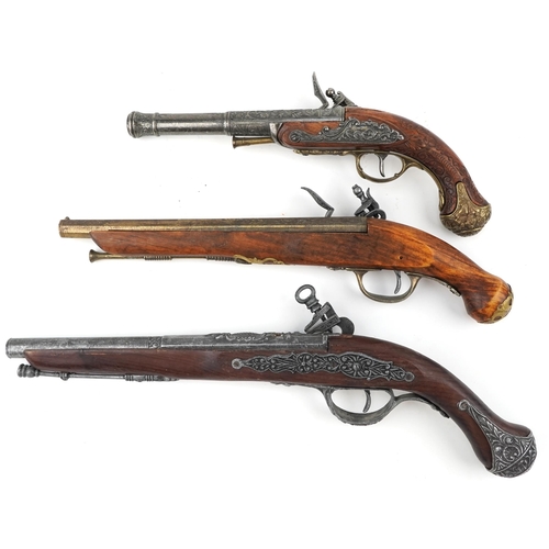 2746 - Three decorative flintlock pistols, the largest 36cm in length