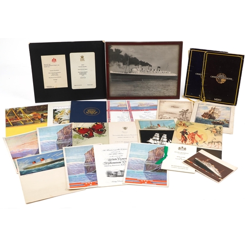 2449 - Collection of shipping interest menus, some with signatures, including Cunard Line RMS Queen Elizabe... 