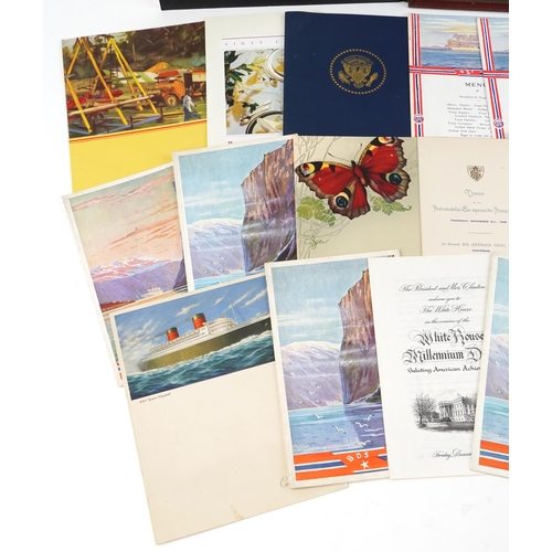 2449 - Collection of shipping interest menus, some with signatures, including Cunard Line RMS Queen Elizabe... 