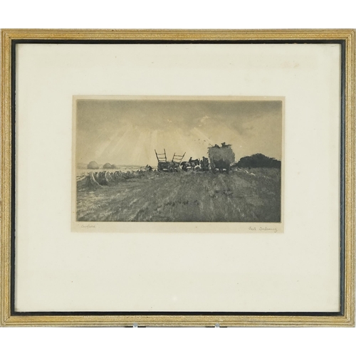 3522 - Greta Delaney - Cornfield, 20th century British school aquatint, framed and glazed, 25cm x 16cm