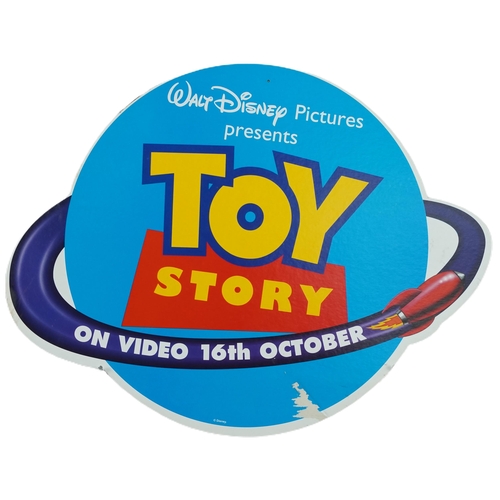 2469 - Three large Toy Story cardboard cut-out advertising boards of Woody and Buzz Lightyear and a hanging... 