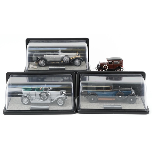 2031 - Three Franklin Mint diecast models of Rolls Royce cars including two Silver Ghosts, Phantom I togeth... 