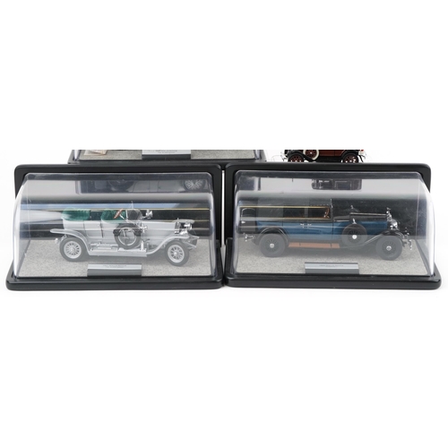 2031 - Three Franklin Mint diecast models of Rolls Royce cars including two Silver Ghosts, Phantom I togeth... 