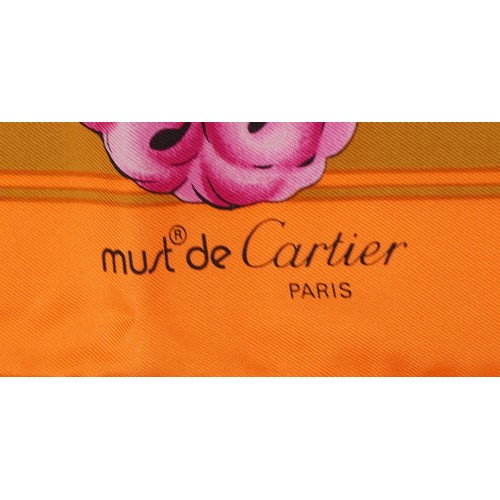 1448 - Cartier, ladies silk scarf with box and certificate numbered GF064100, 88cm x 88cm