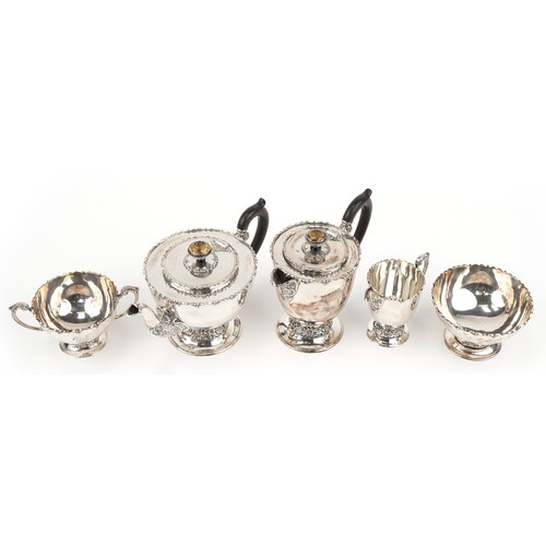  Silver five piece tea set comprising hot water jug, teapot, cream jug, sugar bowl and twin handled b... 