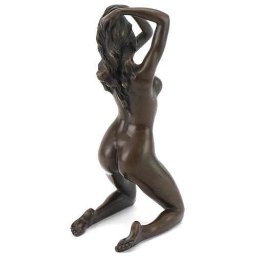 126 - J Patoue, bronze study of a kneeling nude female, 15.5cm high