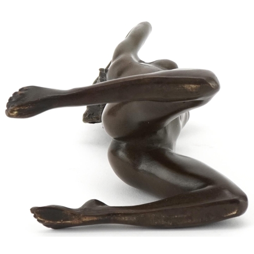 126 - J Patoue, bronze study of a kneeling nude female, 15.5cm high