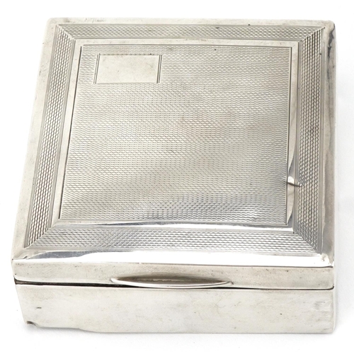 479 - Art Deco silver cigarette box with engine turned decoration, Sheffield, 1931, worn marks, W-8.5cm