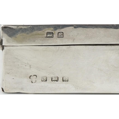 479 - Art Deco silver cigarette box with engine turned decoration, Sheffield, 1931, worn marks, W-8.5cm