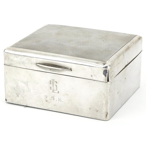 438 - Silver cigarette box with engine turned decoration, London, 1947 by Padgett & Branham Ltd , 5.5cm H ... 