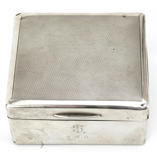 438 - Silver cigarette box with engine turned decoration, London, 1947 by Padgett & Branham Ltd , 5.5cm H ... 