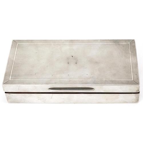 406 - Edwardian Silver cigarette box with engine turned decoration, London 1907 by Charles Henry Dumenil, ... 