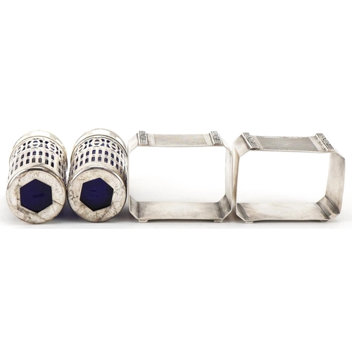 436 - Pair of silver napkin rings, Birmingham, 1989, by Harman Brothers, 4.5cm wide, 43.5g, together with ... 