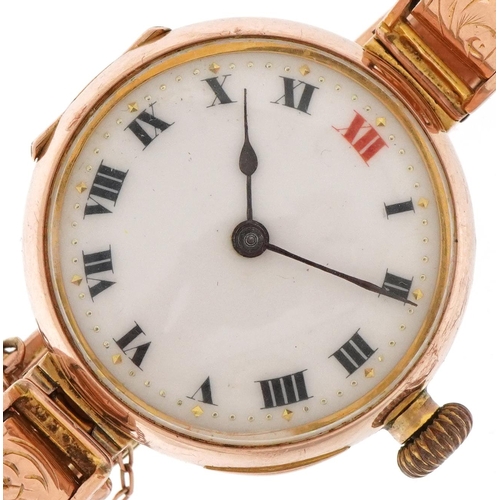 3023 - Rolex 9ct gold ladies bracelet wristwatch circa 1915, with signed and jewelled movement, the inside ... 