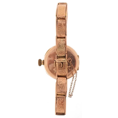 3023 - Rolex 9ct gold ladies bracelet wristwatch circa 1915, with signed and jewelled movement, the inside ... 