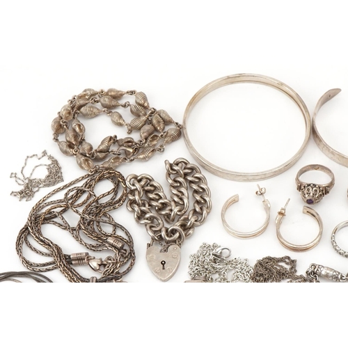 3363 - Collection of silver costume jewellery including necklaces, rings and bangles