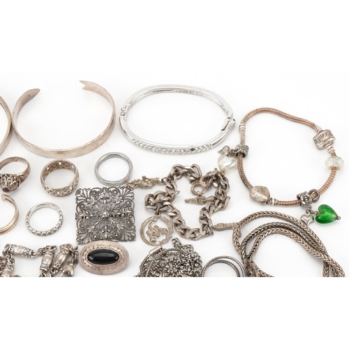 3363 - Collection of silver costume jewellery including necklaces, rings and bangles