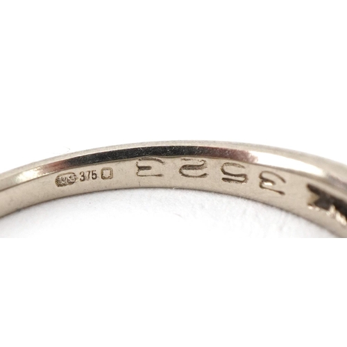 3310 - 9ct white gold and diamond half hoop ring together with a 9ct gold ring (lacking stone) and a 9ct go... 