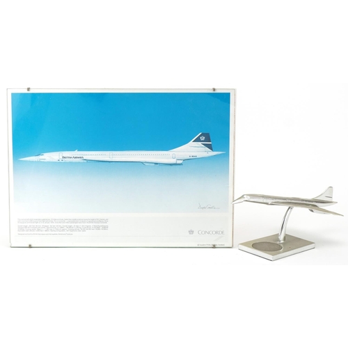 2412 - Royal Mint Concorde desk stand with inset five dollar coin together with a picture of Concorde, the ... 