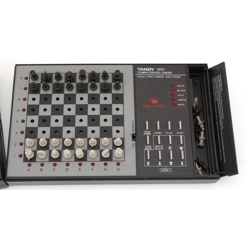 2015 - Tandy computerised chess game together with a Portachess electronic chess game