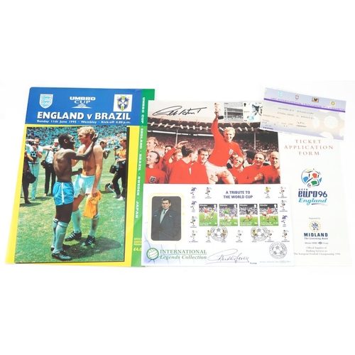 2397 - Signed photograph of Geoff Hurst from the 1966 World Cup, England v Brazil 1995 football programme a... 