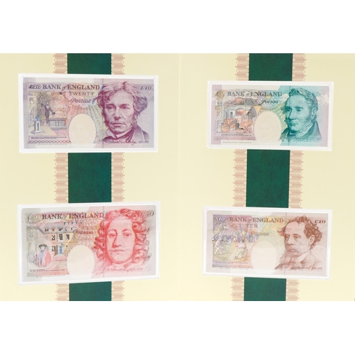 2240 - Limited edition set of four English banknotes with matching numbers comprising five pounds, ten poun... 