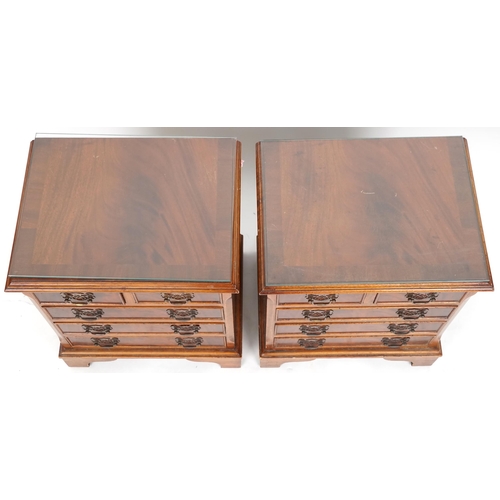 1024 - Pair of yew five drawer chests of small proportions with bracket feet, 54cm H x 43cm W x 33cm D