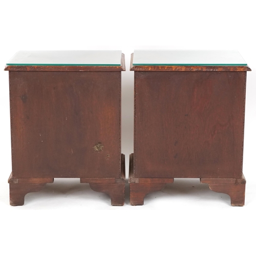 1024 - Pair of yew five drawer chests of small proportions with bracket feet, 54cm H x 43cm W x 33cm D