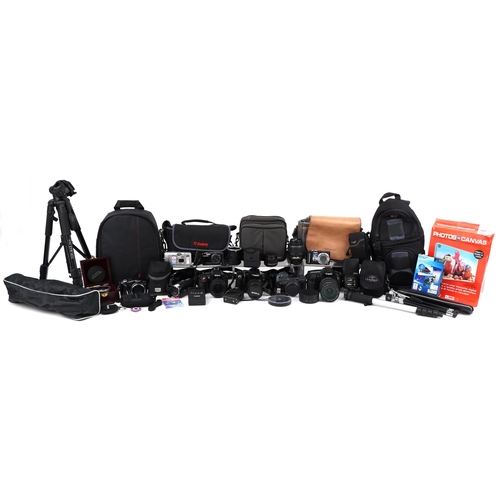 1480 - Collection of Canon and Nikon cameras, lenses and accessories including a Canon 450D, Nikon D5200 an... 