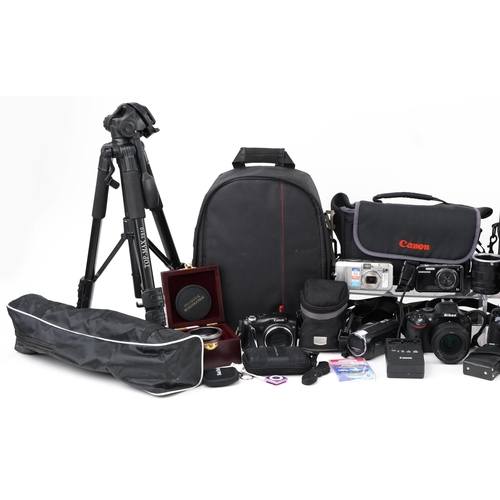 1480 - Collection of Canon and Nikon cameras, lenses and accessories including a Canon 450D, Nikon D5200 an... 