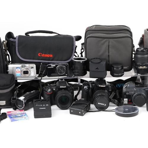 1480 - Collection of Canon and Nikon cameras, lenses and accessories including a Canon 450D, Nikon D5200 an... 