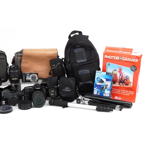 1480 - Collection of Canon and Nikon cameras, lenses and accessories including a Canon 450D, Nikon D5200 an... 