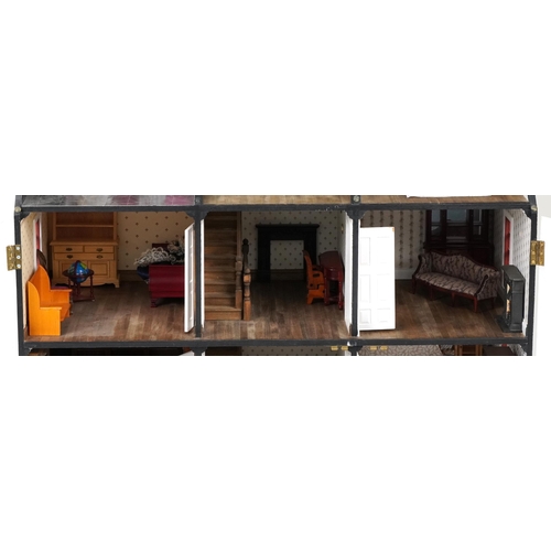 1105 - Mid to late 20th century doll's house, 92cm H x 82cm W x 46cm D, together with a collection of doll'... 