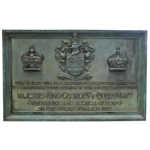 1113 - Large early 20th century bronze commemorative wall tablet, 'for the opening of this institution by T... 