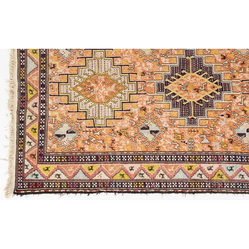 1020 - Rectangular Turkish hand made silk and wool rug by Tribal Arts Carpeting having allover geometric an... 