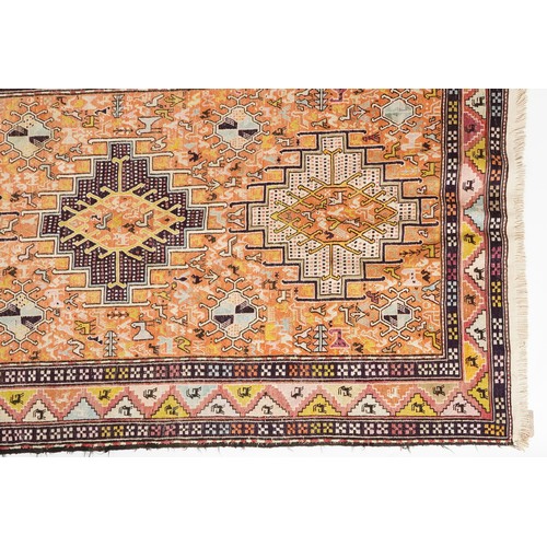 1020 - Rectangular Turkish hand made silk and wool rug by Tribal Arts Carpeting having allover geometric an... 