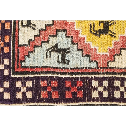 1020 - Rectangular Turkish hand made silk and wool rug by Tribal Arts Carpeting having allover geometric an... 