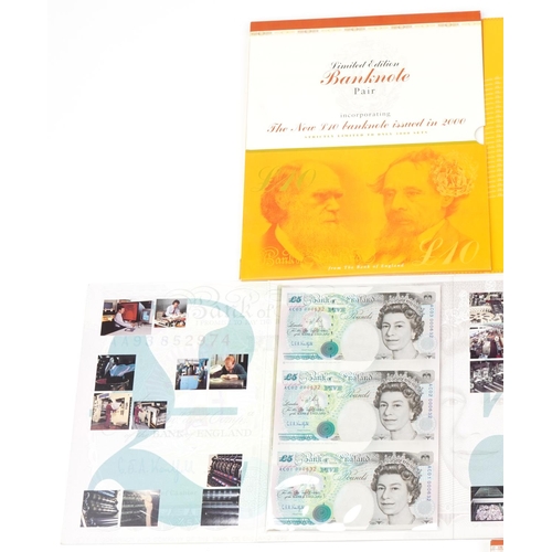 2237 - Five pound and ten pound notes with consecutive prefix numbers and identical serial numbers housed i... 