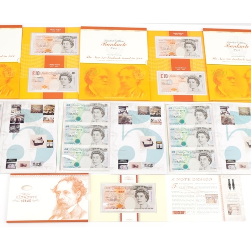 2237 - Five pound and ten pound notes with consecutive prefix numbers and identical serial numbers housed i... 