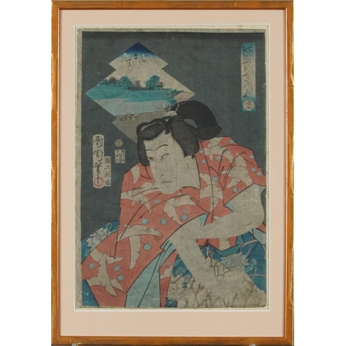 385 - Associated set of four Japanese prints, 20th century, including one example after a design by Utagaw... 