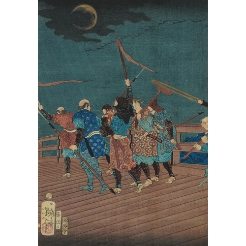 386 - Pair of Japanese woodblock prints after Utagawa Kunisada, 20th century, each framed and glazed, 35cm... 