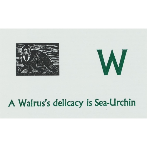 3556 - Enid Marx - 'W' A Walrus's delicacy is Sea-Urchin, coloured engraving, 19cm x 14cm, together with tw... 