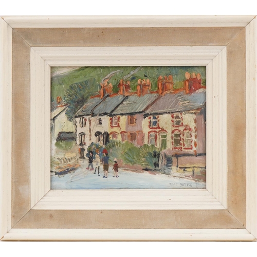 3534 - Fred Yates - Figures on the street, 20th century British school oil on board, signed to the lower ri... 