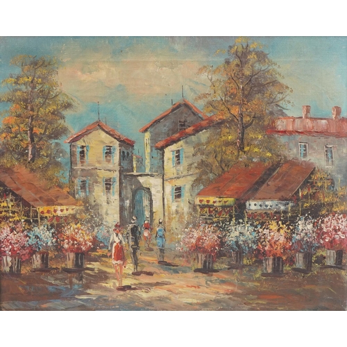 3437 - Flower market, 20th century continental school oil on canvas, framed, 50cm x 40cm