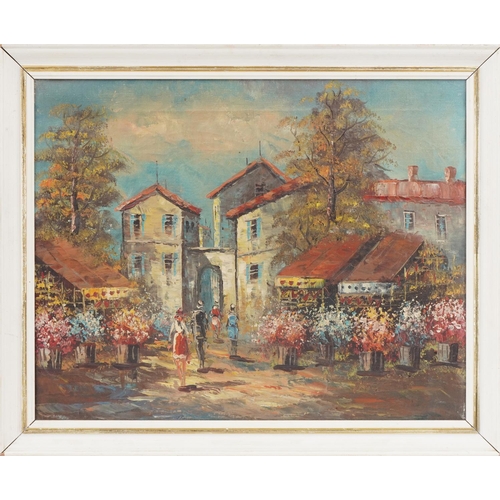 3437 - Flower market, 20th century continental school oil on canvas, framed, 50cm x 40cm