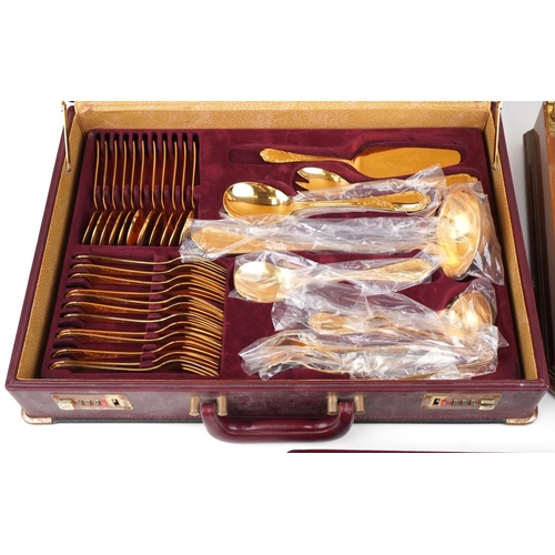 537 - Late 20th century Nivella Solingen gold plated cased canteen of cutlery, the case 47cm x 34cm, toget... 